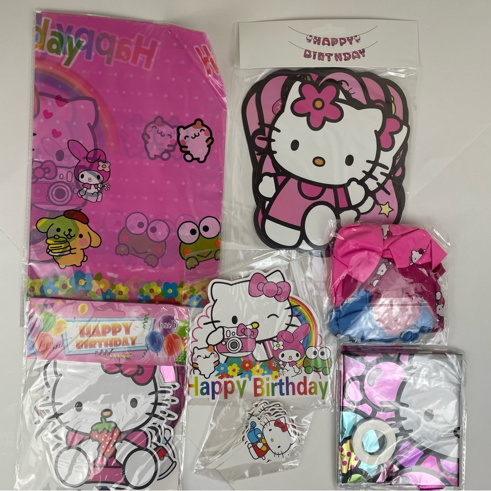 Hello Kitty Birthday Party Decor Set 51pcs Pink Banner Balloons Tablecloth - Picture 4 of 12